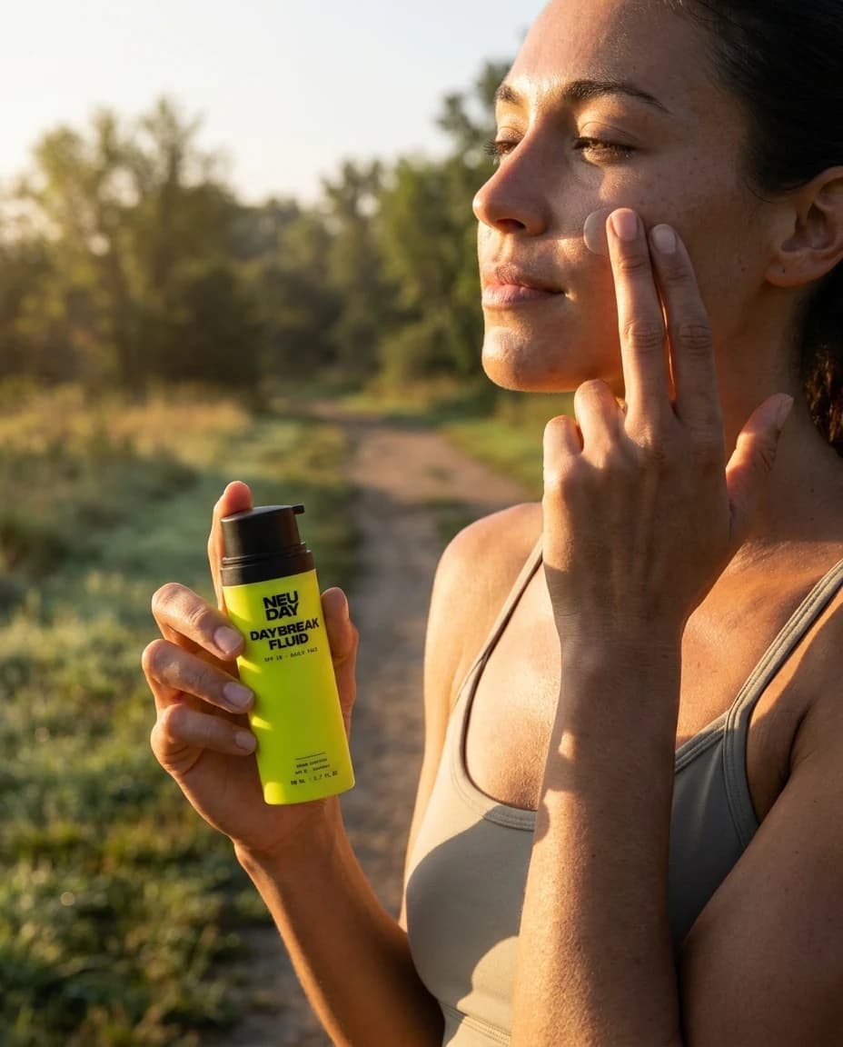 NEUDAY Daybreak Fluid smoothed across a face at first light