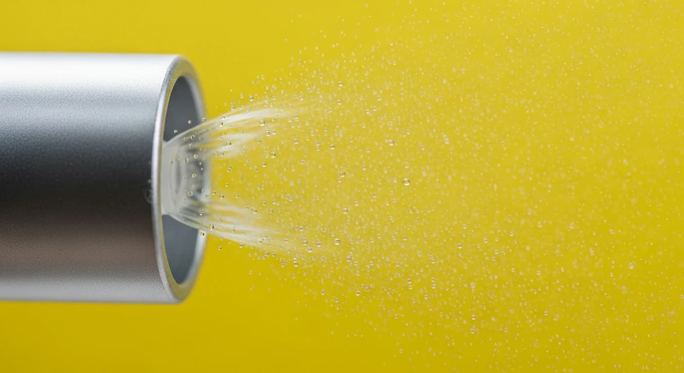 Macro of the Solar Spray micro-mist firing from the nozzle against a volt field